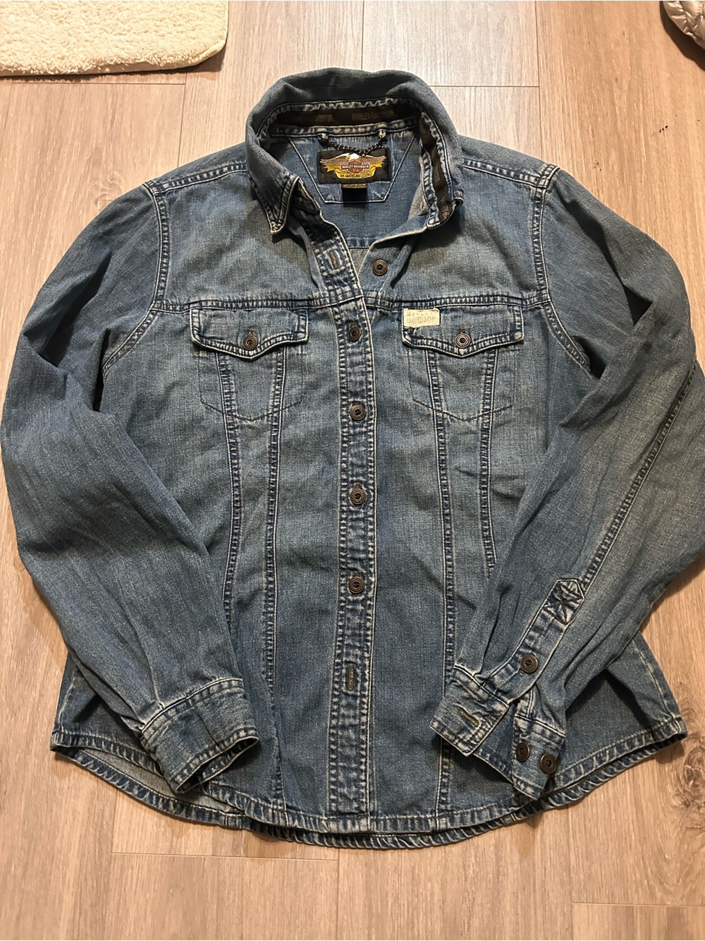 Harley-Davidson Men's Faded Blue Denim Shirt Jacket